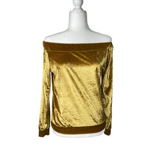 🦋Velvet Gold Long Sleeve Off Shoulder Blouse